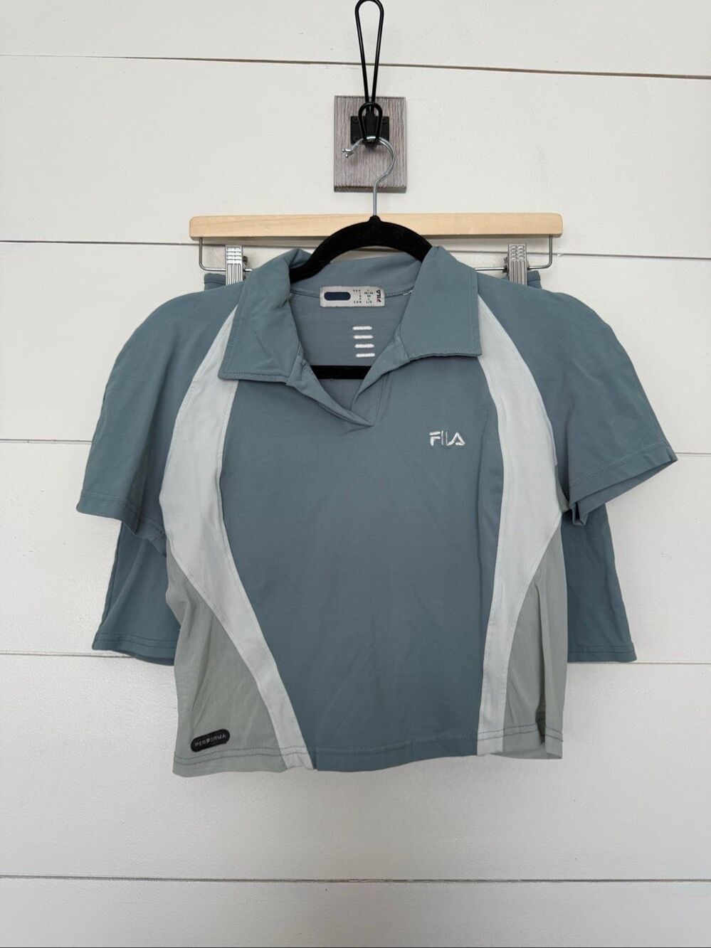 Fila Women’s Large Blue Cropped Polo and Skort Athletic 2 Piece Set Y2K 2000s